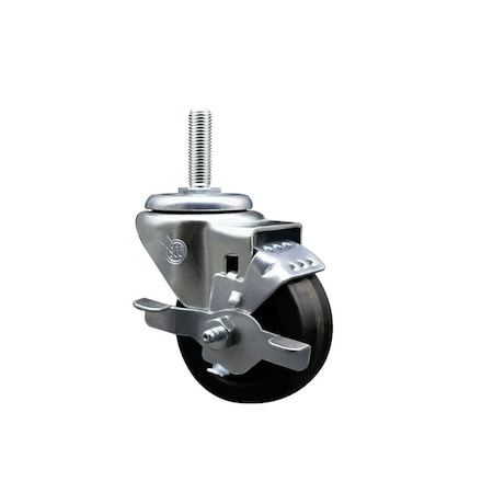 Service Caster 3 Inch Phenolic Wheel Swivel 58 Inch Threaded Stem Caster with Brake SCC SCC-TS20S314-PHS-TLB-58212